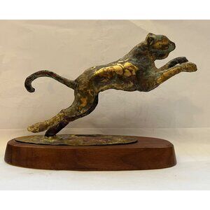 VTG ‘74 Brutalist Bill Lett Original Signed Sculpture Copper Bronze Cheetah MCM